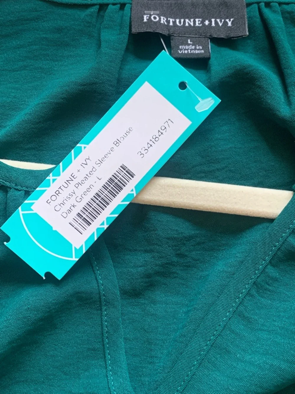 Stitch Fix Fortune + Ivy Chrissy Pleated Sleeve Blouse Dark Green - Picture 9 of 10